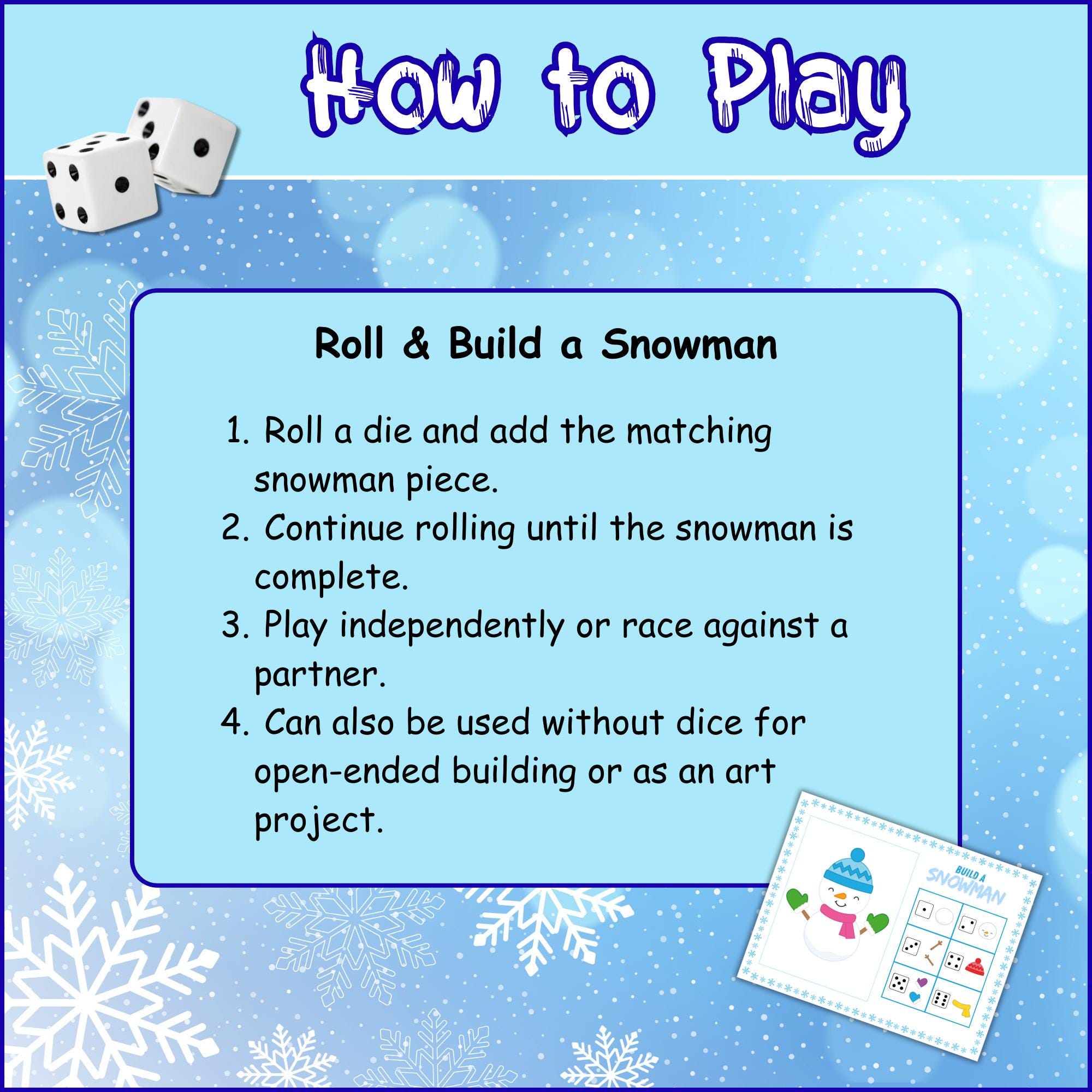 Roll & Build a Snowman Game | Printable Winter Math | Fine Motor ...