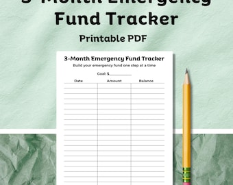 Planilha imprimível para fundo de emergência de 3 meses | Controle de economias de emergência | Ferramenta de planejamento orçamentário | Download instantâneo