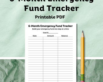 Planilha imprimível para fundo de emergência de 6 meses | Controle de economias de emergência | Ferramenta de planejamento orçamentário | Download instantâneo
