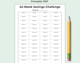 52 Week Savings Challenge Printable | Weekly Savings Tracker