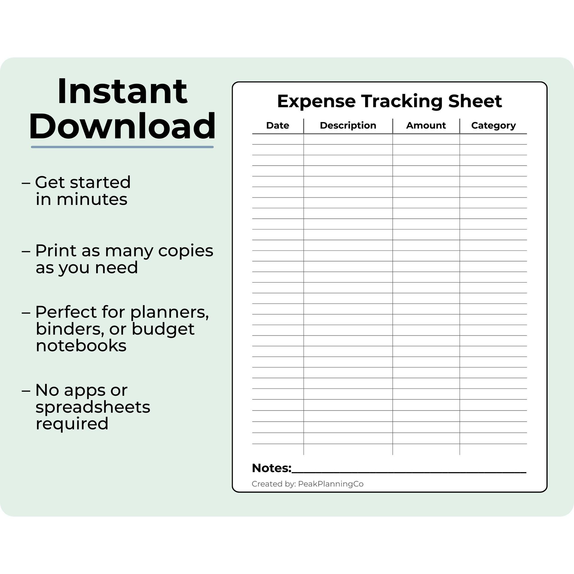 Expense Tracking Sheet Printable | Spending Organizer & Money Tracker ...
