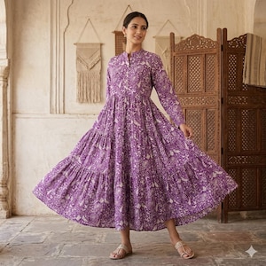 purple dress printed bohemian ZEHJUHAN Women's V-Neck Botanical Print Short Sleeve Maxi Dress, Elastic  Waist Bohemian Flowy Summer Dress GreenXXL