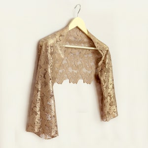 Metallic kanten bruiloftbolero: lichtbruine beige bruidsbolero