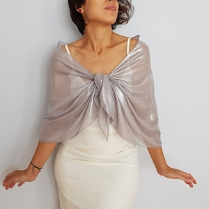 Gray chiffon wedding shawl, Bridal capelet shawl, Bridesmaids wrap, Wedding dress topper capelet, Cover up scarf, Evening wrap stole