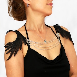 Black swan wing shoulder capelet, Gothic bridal bolero, Wedding shrug, Statement shoulder harness jewelry, Elegant evening cover-up