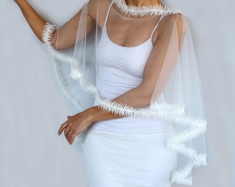 Ivory tulle bridal capelet, Sheer wedding cape, Mesh wedding shawl, Dress topper cover up, Wedding bolero, Bridal shrug