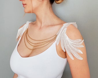 Swan wing shoulder harness, Art deco capelet, Bridal bolero, Wedding shoulder shrug, Festival shrug, Extravagant cover up, Evening Shawl top