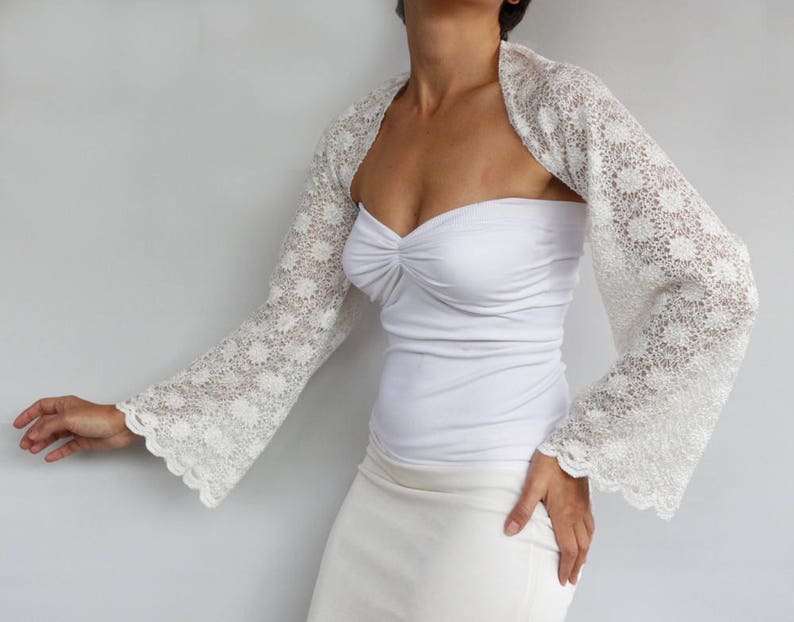 Long Sleeve Bridal Bolero White Lace Wedding Jacket Bridal Etsy