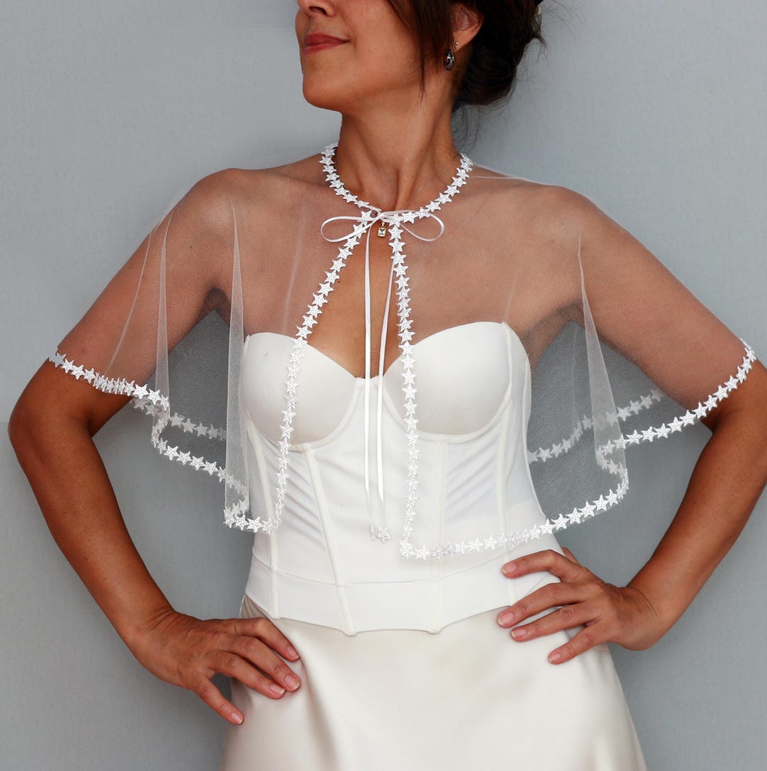 Elegant White Mesh Wedding Dress Topper for a Timeless Bridal Look