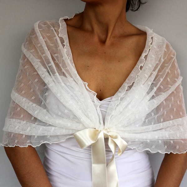 Tulle wedding shawl, Mesh bridal wrap, Sheer bridal capelet, Lace cover up, Cream wedding evening bolero, Ivory shoulder cape, Bridal poncho