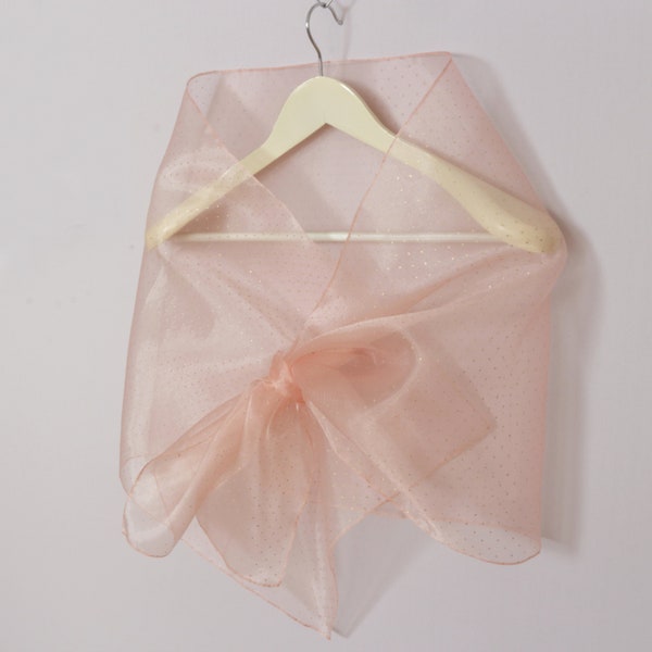 Pfirsich Organza Brautschal, Hochzeitsstola, Durchziehen Braut Schal, Hands free Braut capelet wrap, Mutter der Braut Kleid vertuschen