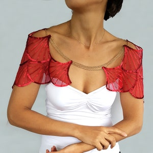 Red sequin bridal capelet, Dressy shoulder jewelry wrap, Wedding cover up, Flapper style shrug, Elegant bolero topper for brides