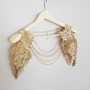 Bridal shoulder necklace, Gold sequin bridal cape, Wing sleeves wedding cape, wedding bolero, bridal shrug bolero, Shoulder jewelry necklace image 1