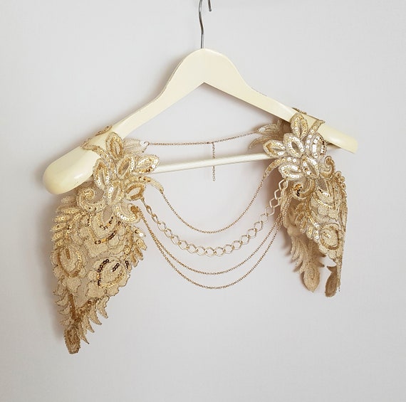 Bridal Shoulder Necklace Gold Sequin ...