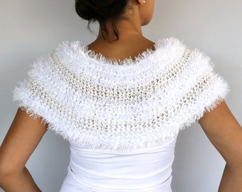 Couverture de robe de mariée d'automne en fausse fourrure blanche scintillante, châle de cape capelet de mariée confortable, boléro Shrug, étole de mariée en tricot, cape de mariage