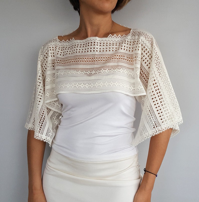 Ecru lace bridal bolero Cream bridal shrug Wedding shoulder Etsy