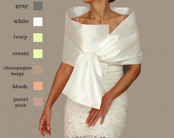 Châle de mariage en taffetas blanc, étole d’épaule de mariée, couverture de robe, topper de robe de soirée, cape de tenue formelle de la mère de la mariée