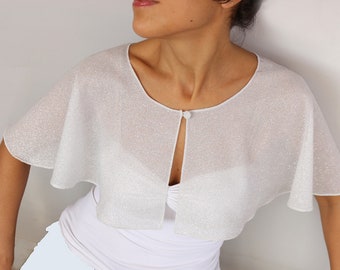 Weißes Braut Cape Shrug, Braut Umhang, glitzernde griechische Chiffon Hochzeit Bolero, Braut Caplet Schal, Glitzer Kleid vertuschen