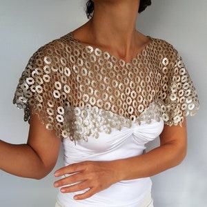 Gold Sequin Bridal Capelet: Sparkling Wedding Shoulder Wrap