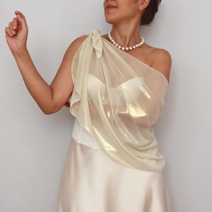 Châle de mariage en mousseline de soie douce et soyeuse beige métallique, étole de mariée, enveloppement de soirée de demoiselles d&#39;honneur transparent, écharpe de couverture de robe de mariée
