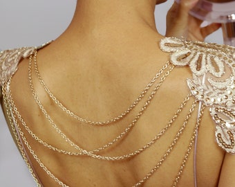Gold sequin epaulette cape, Bridal shoulder necklace, OOAK chain body jewelry, Wedding shrug Bridal capelet bolero Extravagant women fashion