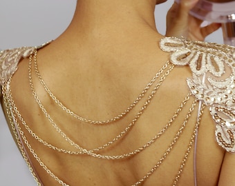 Épaulette à paillettes dorées : Collier chaîne d'épaule de mariée