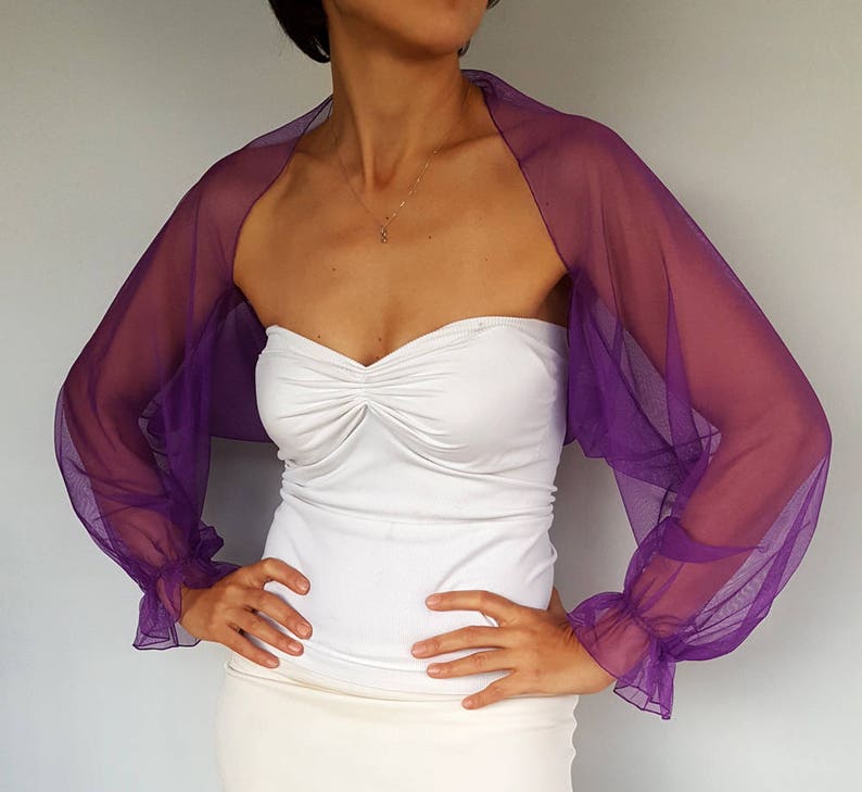 Veste de mariage en tulle, robe en tulle à manches bouffantes, couleur personnalisée ultra violet, violet foulard de demoiselle d'honneur enveloppement Capelet image 5