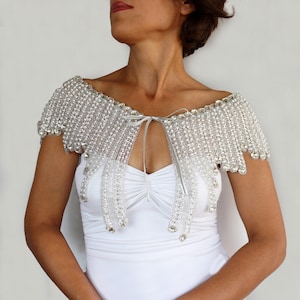 Beaded bridal capelet, Sparkling wedding shoulder jewelry, Crystal bridal collar, Art deco bolero cape, Statement cape for bride