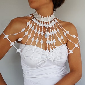 Guipure lace Art Deco wedding shoulder jewelry capelet, Bridal cape, Bridal body jewelry bolero, Great Gatsby shrug, Lace bridal capelet image 9