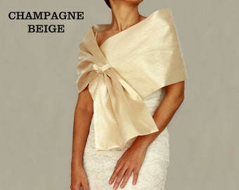 Champagne beige taffeta wedding shawl, Bridal shoulder wrap stole,  Cocktail dress topper, Gown cover up,  Formal wear cape, Evening capelet