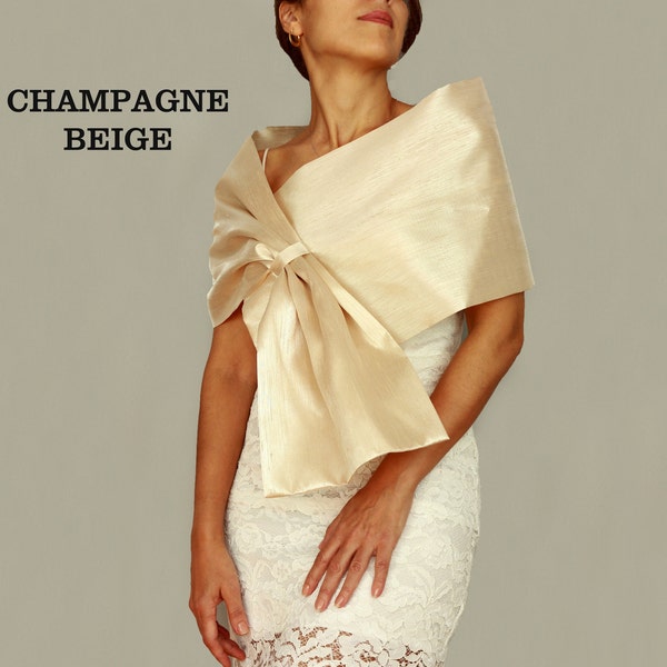 Champagne beige taffeta wedding shawl, Bridal shoulder wrap stole,  Cocktail dress topper, Gown cover up,  Formal wear cape, Evening capelet