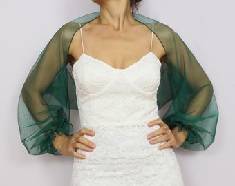 Abito da damigella d'onore verde smeraldo copri scialle, bolero da sposa con maniche a sbuffo, coprispalle da sposa in tulle, giacca da sposa in rete, COLORI PERSONALIZZATI