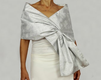 Couverture d'épaule de mariée argentée métallique, étole de châle de mariage double face, topper de robe de soirée de la mère de la mariée, capelet élégant