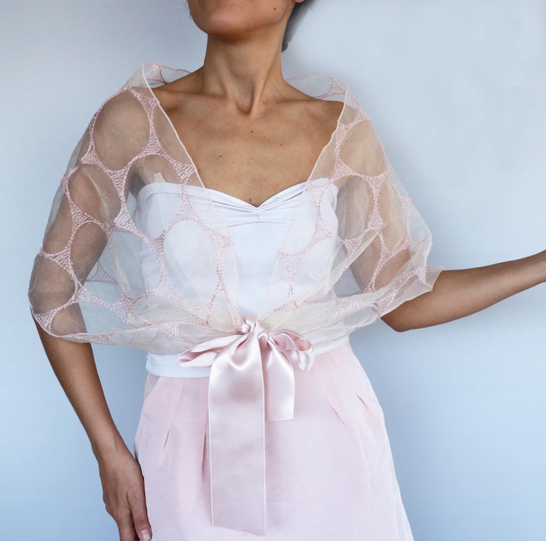 Ivory Blush Organza Bridal Shawl Evening Bolero Large Etsy