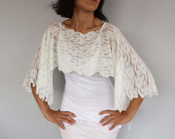 Bridal Cover Up Cream Lace Shrug Evening Poncho Ivory Etsy