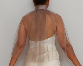 Tulle Bridal Cape: High Neck Wedding Capelet, Sheer Gown Topper