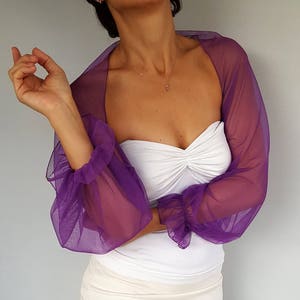 Veste de mariage en tulle, robe en tulle à manches bouffantes, couleur personnalisée ultra violet, violet foulard de demoiselle d'honneur enveloppement Capelet image 7