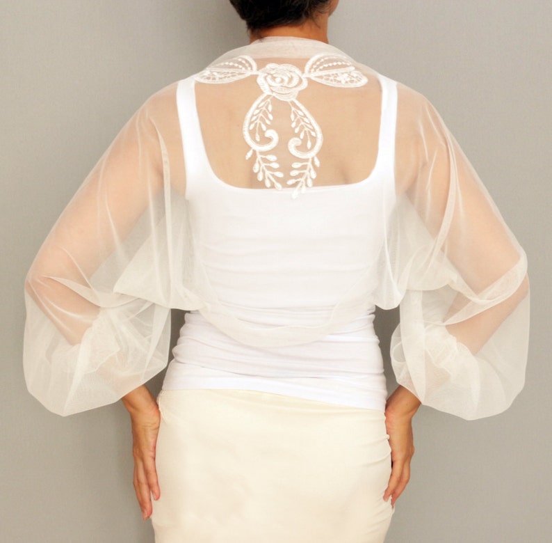 Puff sleeved tulle bridal shrug Mesh wedding bolero Bridal Etsy