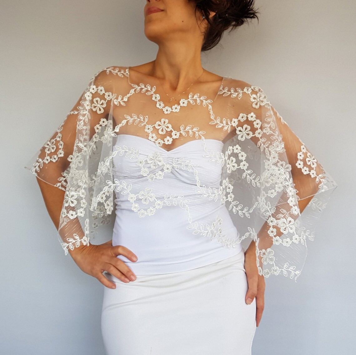 tulle wedding cape