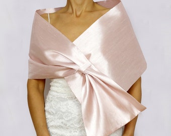 Enveloppe d'épaule de mariage rose pastel avec noeud, robe de mariée couvrir châle, haut de forme de robe de soirée, tenue de cérémonie de la mère de la mariée, cape élégante