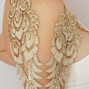 Bridal shoulder necklace, Gold sequin bridal cape, Wing sleeves wedding cape, wedding bolero, bridal shrug bolero, Shoulder jewelry necklace image 2