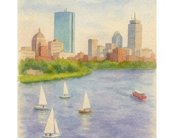 Coasting The Charles – Watercolor Poster (Digital Download)