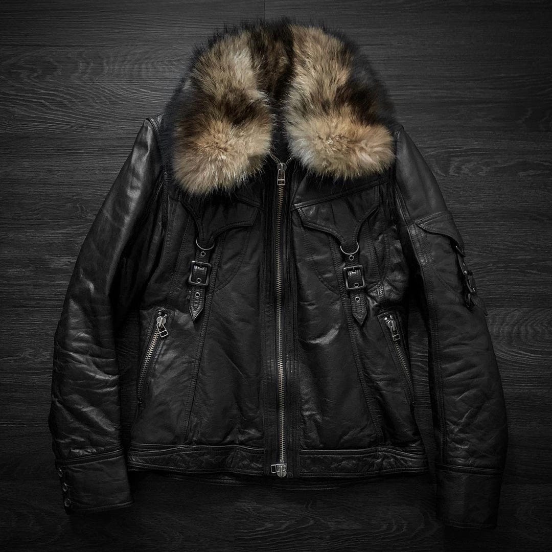 Yasuyuki Ishii Style Fur Leather Jacket | Horsi Raccoon Fur Kraven