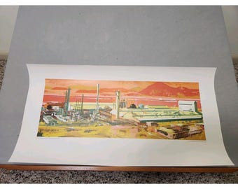 John Moodie Lithograph Print Of Chinhae Chemical Company Fertilizer Plant