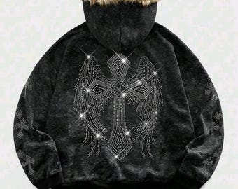 Luxury Men Diamond Crosses Rhinestones Fashion Black Zip Hoodie - Etsy