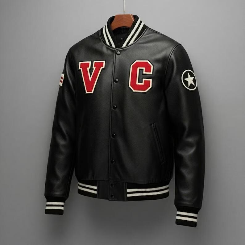 Men's Black Leather Varsity Jacket | Handmade Custom Personalized ...