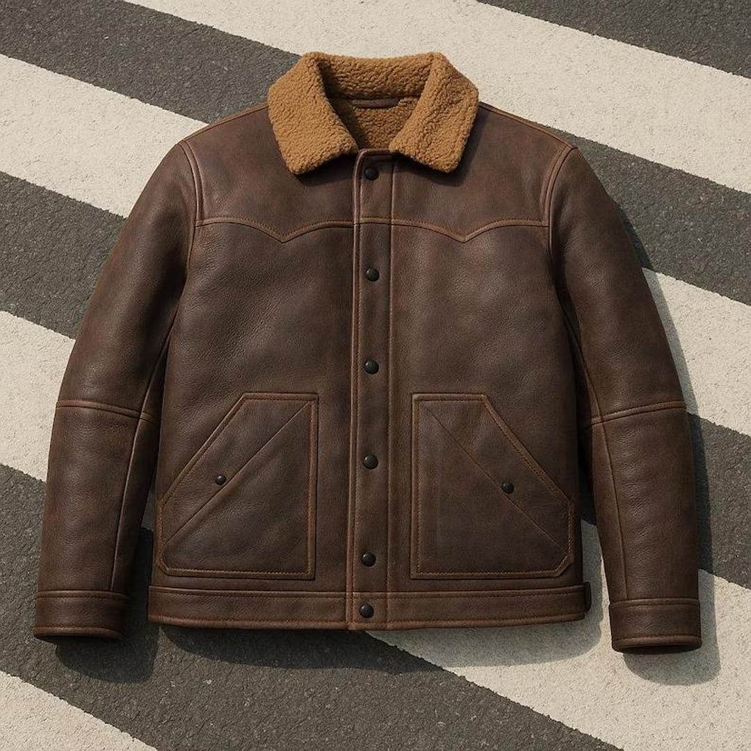 Short Ranch Jacket Handmade Men's Leather Shearling Rancher Jacket: Western Cowboy Style ...