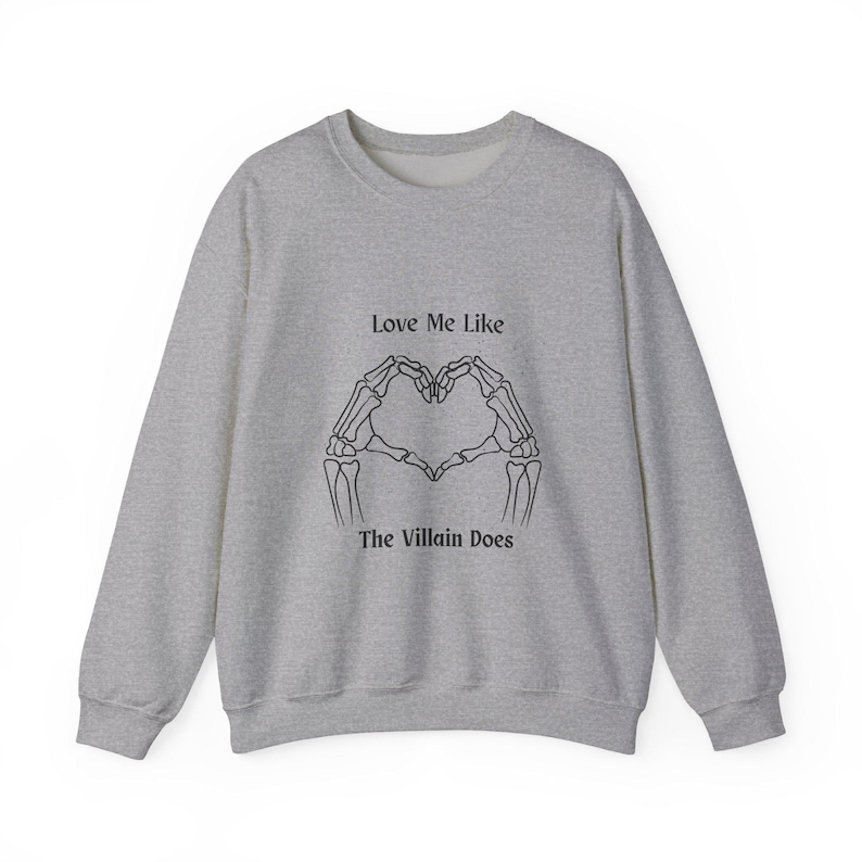 Villain Does Sweatshirt, Dark Romance Crewneck, Bookish Skeleton Heart Graphic image 6