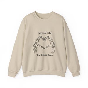 Villain Does Sweatshirt, Dark Romance Crewneck, Bookish Skeleton Heart Graphic image 2