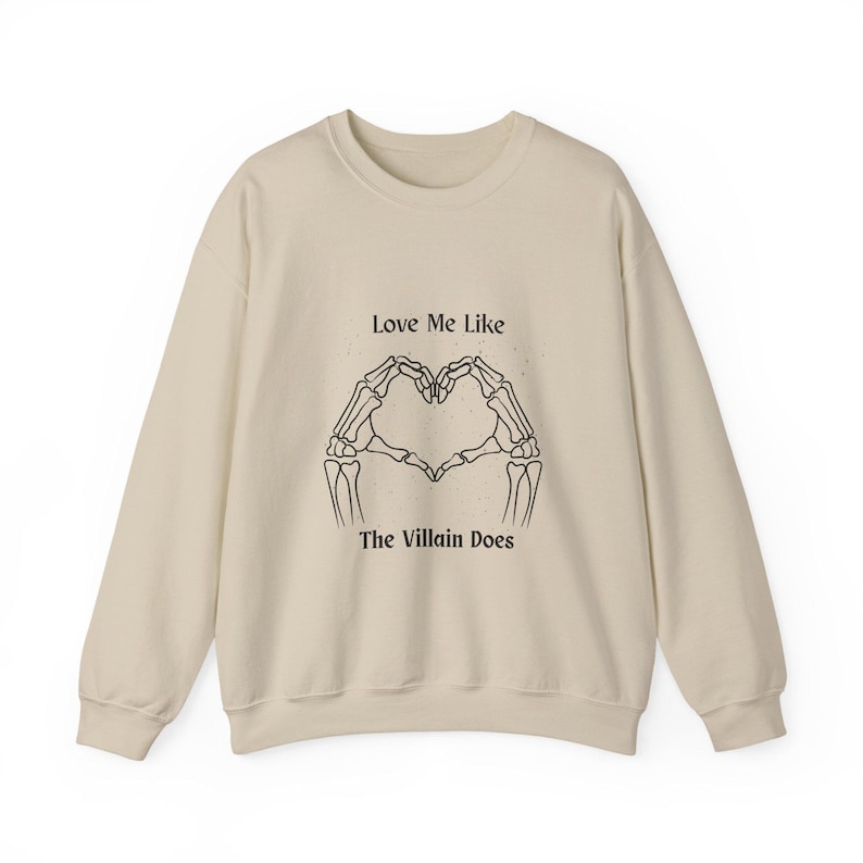 Villain Does Sweatshirt, Dark Romance Crewneck, Bookish Skeleton Heart Graphic image 2